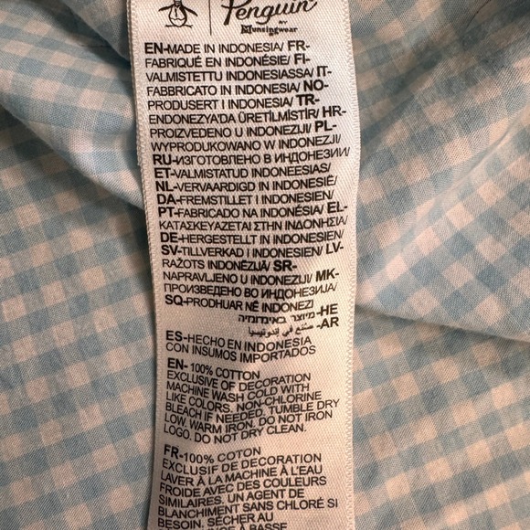 ORIGINAL PENGUIN Novelty Food Print Blue/White Checked Button Down Size LG EUC - Picture 4 of 6